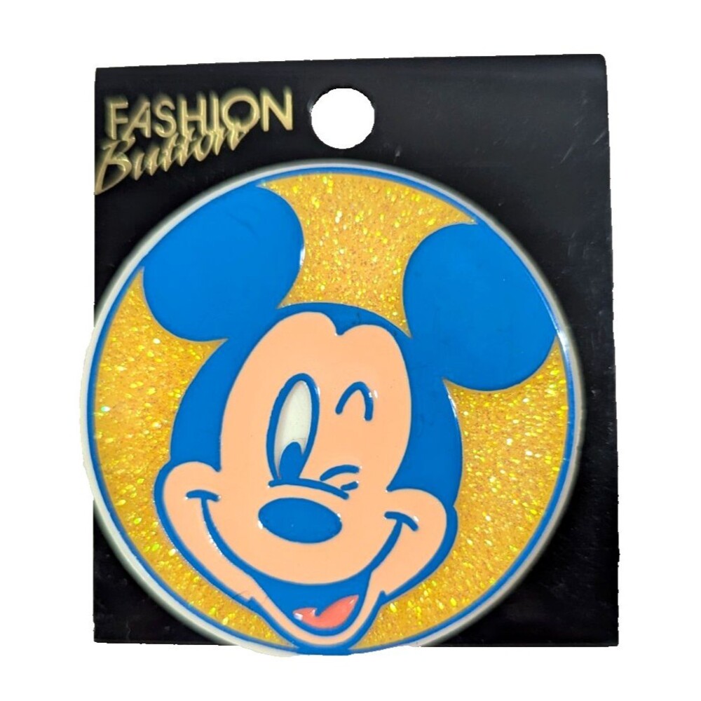 Disney Winking Mickey Mouse Acrylic Pin Sparkle Yellow Blue Vintage 1990s Retro